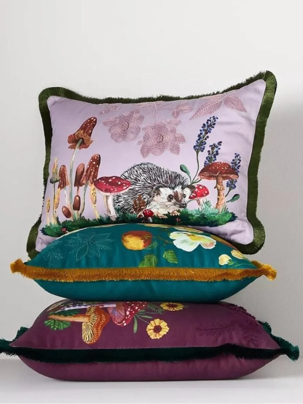 Anthropologie x Nathalie Lete Marias Embroidered Sateen Pillow Mushrooms NWT